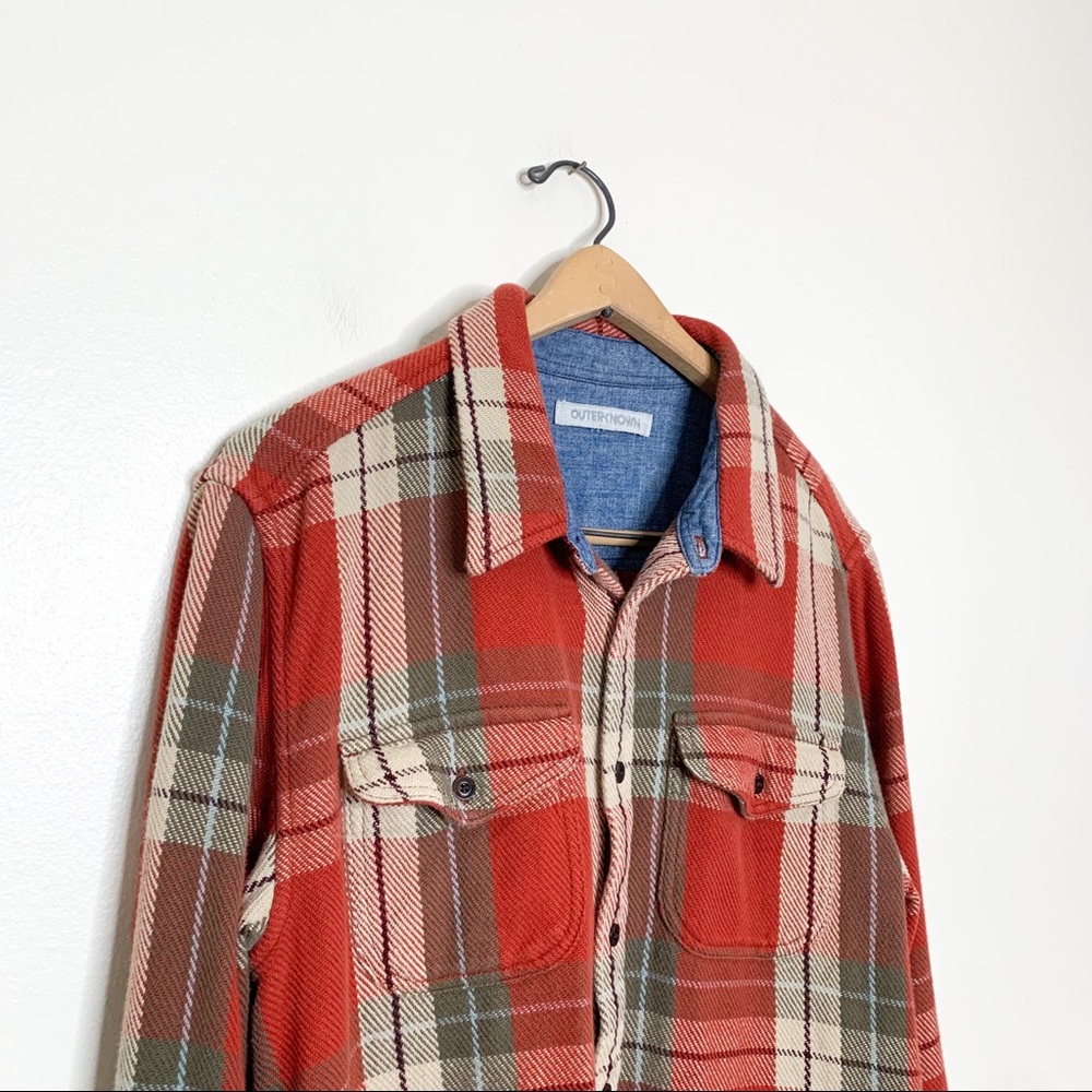 Outerknown Mens Plaid Blanket Shirt Long Sleeve Button Down Paprika Bodega Plaid